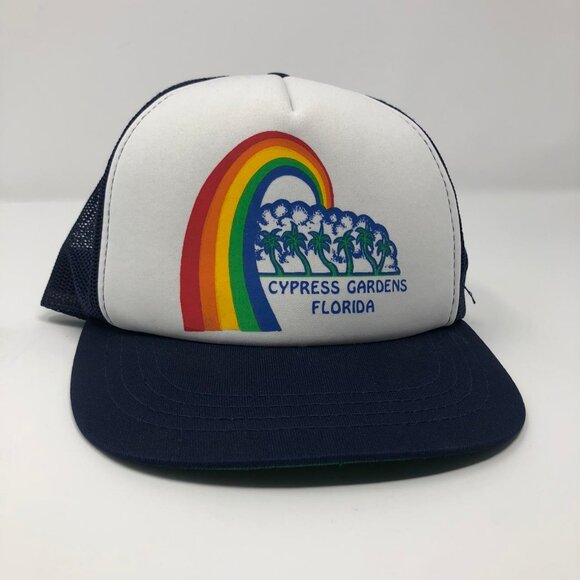 Vintage Cypress Gardens Florida Rainbow Palm Tree Trucker Hat - Picture 1 of 5